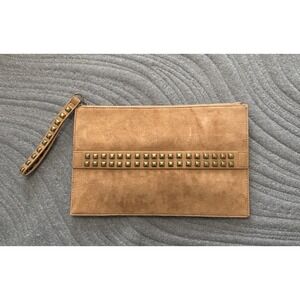 Carlos Santana Wristlet Clutch Bag Pouch Brown Faux Suede Purse Studded Large